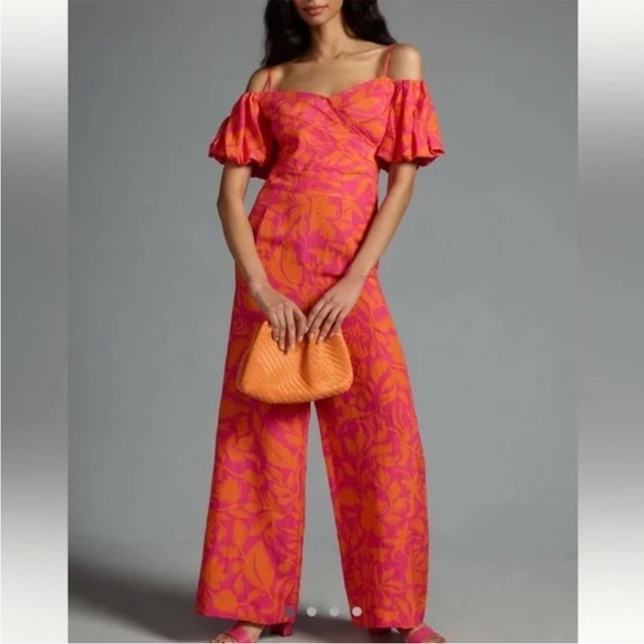 Anthropologie Pants - Anthropologie Ranna Gill Off-Shoulder Pink & Orange Wide-Leg Jumpsuit S 4-6